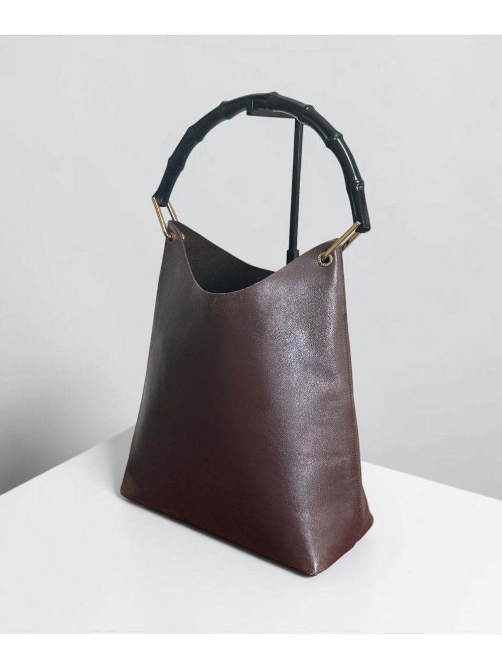 Authenticated Gucci Vintage Brown Leather Bamboo Hobo Tote Bag w/ Pouch! COA! - Picture 3 of 16